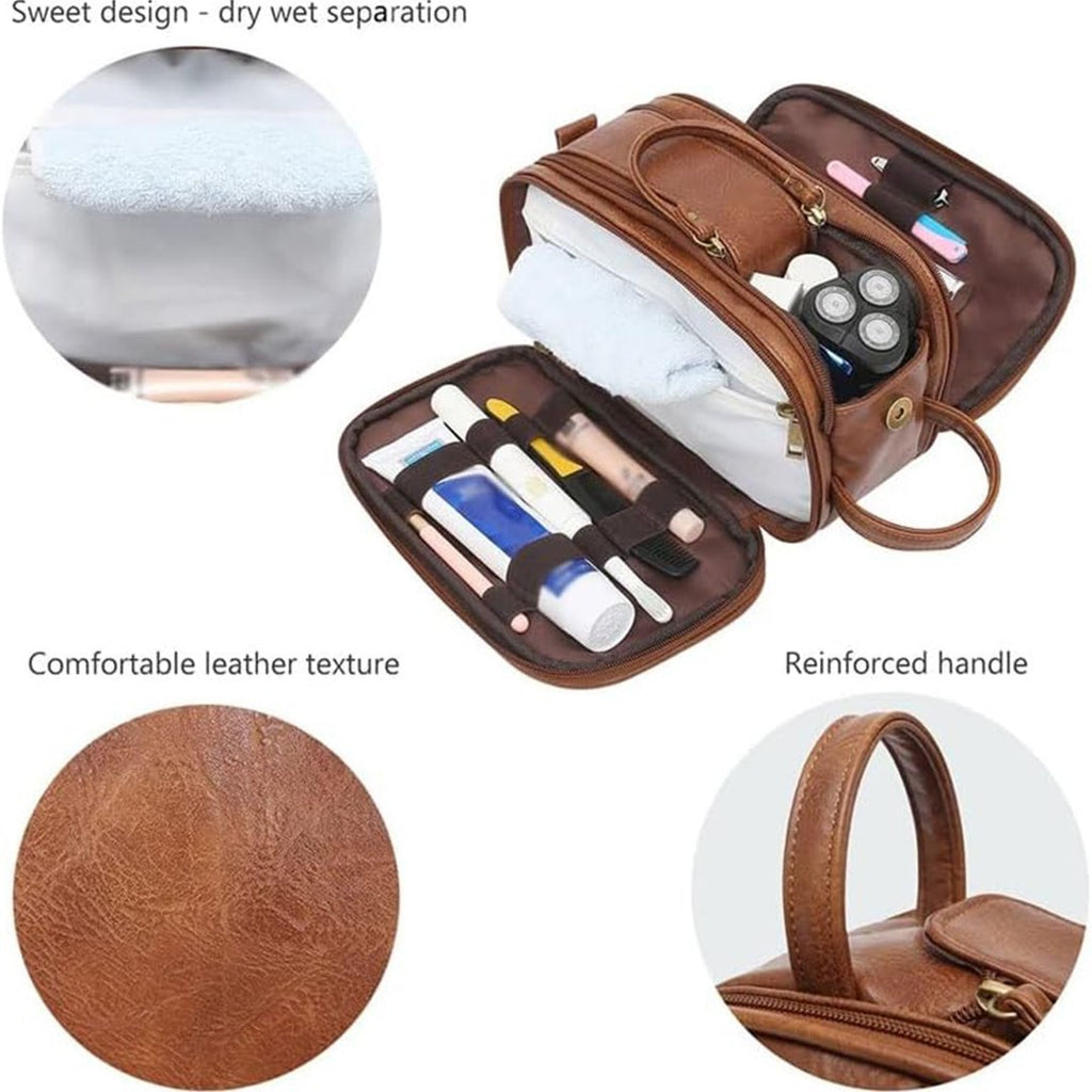 PU Leather Toiletry Bag For Men Large Travel Wash Bag Shaving Water-Resistant UK