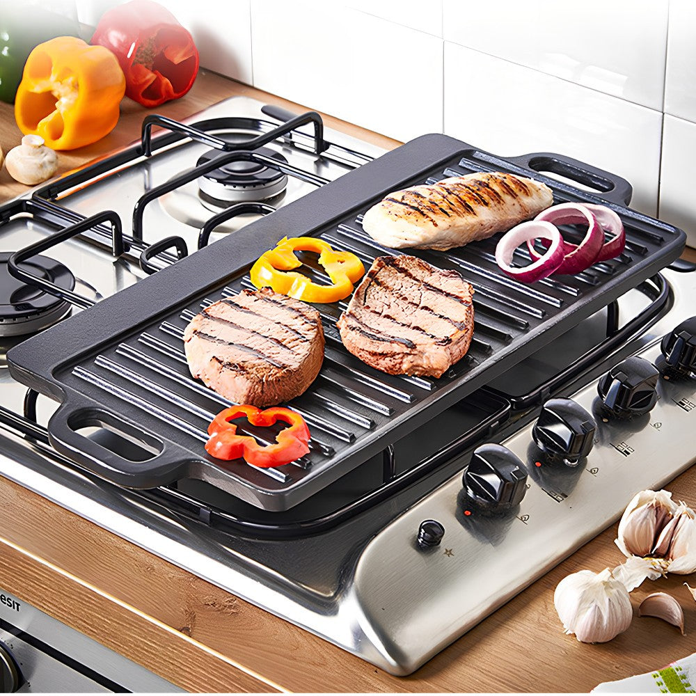 Cast Iron Non Stick Frying Pan Griddle Skillet Cooking Plate Hob Stove BBQ Grill