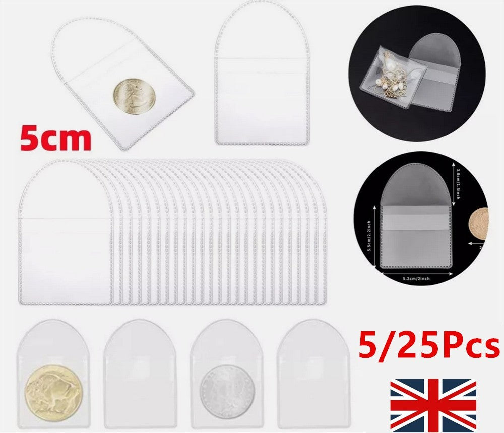 25x Single Pocket Coin Sleeves Holders 2inch Coin Flips Plastic Coin Protector
