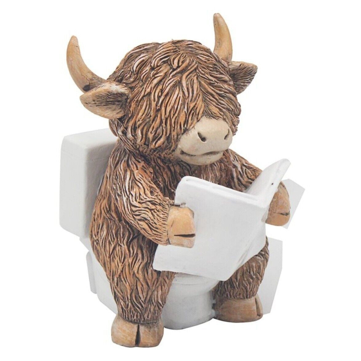 Figurine Ornament Resin Highland Cow Reading on Loo Home Decoration Gift Idea