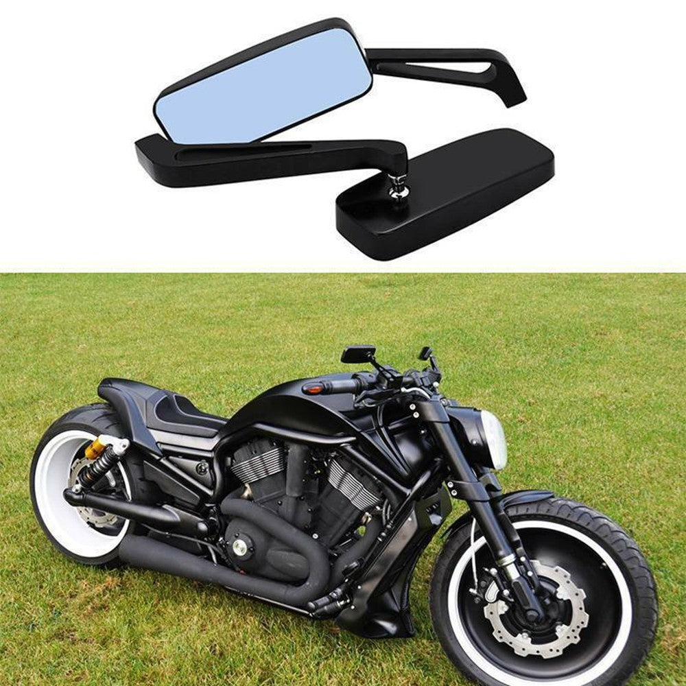Black Rectangle Motorcycle Mirrors For Harley Cruiser Bobber Chopper Softail