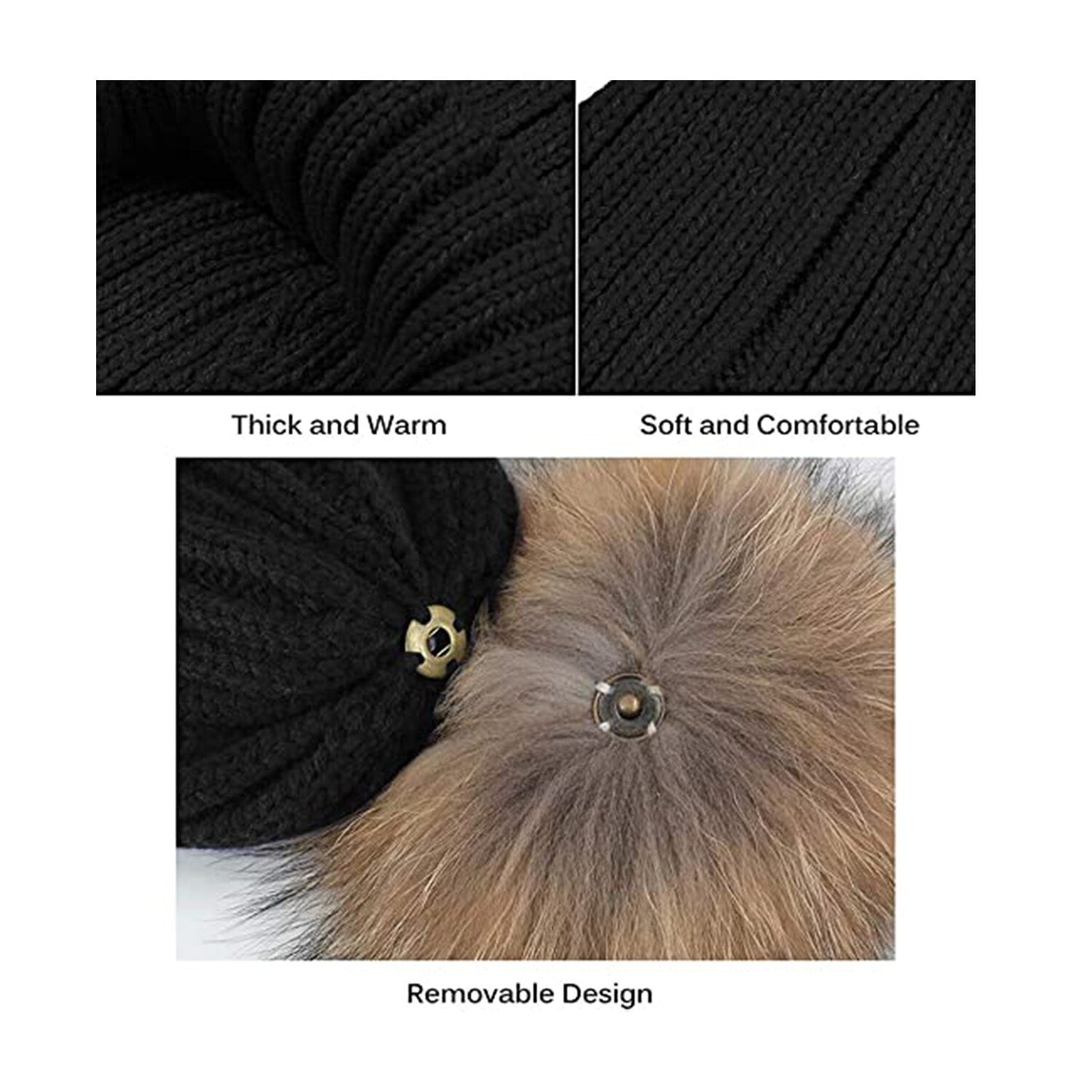 Womens Warm Winter Hat Genuine Fur Pom Pom 15cm Ball Knit Beanie Ski Caps