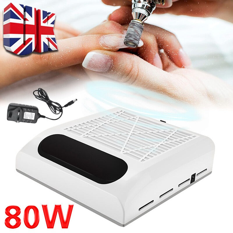 80W Nail Dust Collector Machine Nail Vacuum Dust Extractor Suction Fan UK Plug