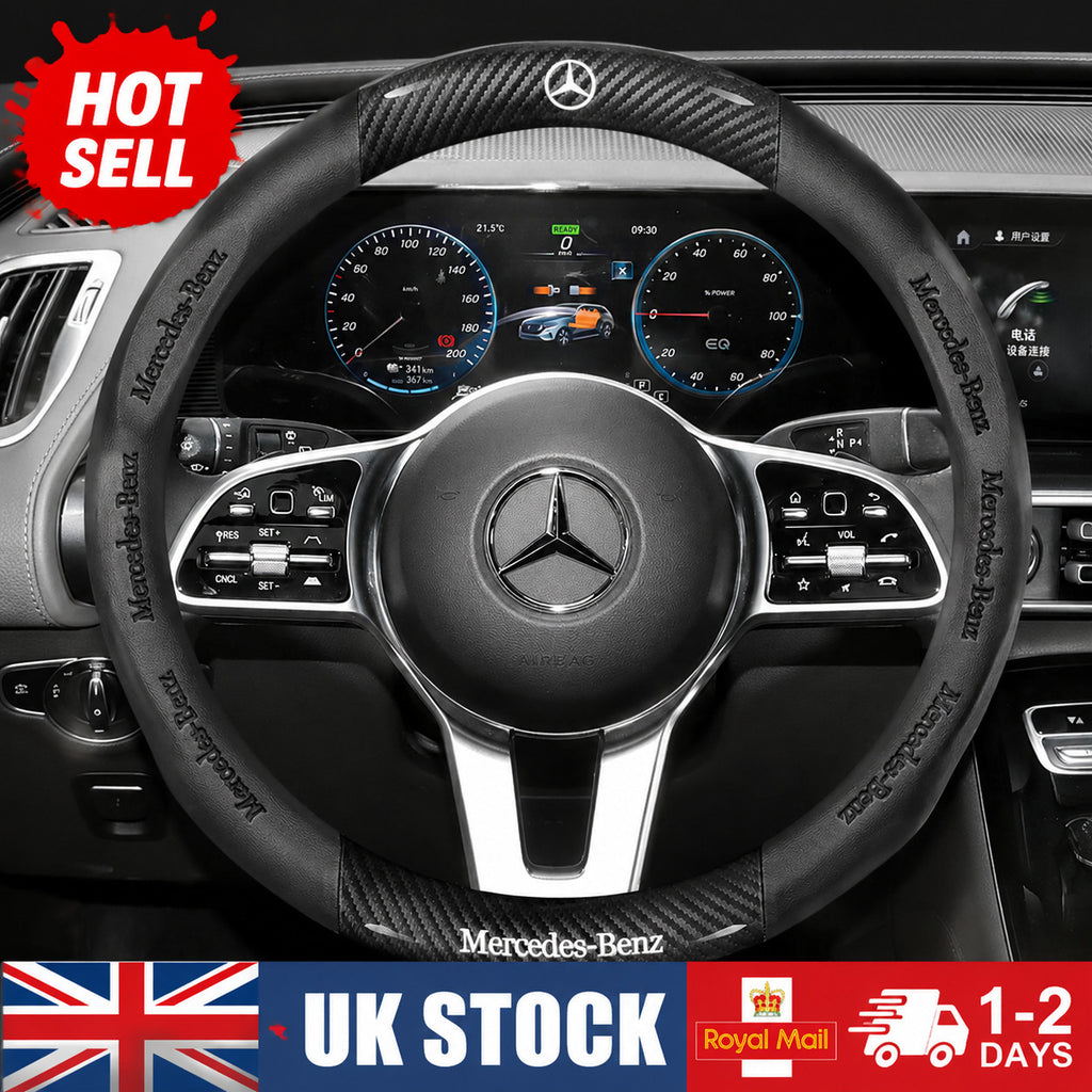 15"PU Leather+Carbon fiber Steering Wheel Cover For Mercedes Benz C/E/A-Class UK