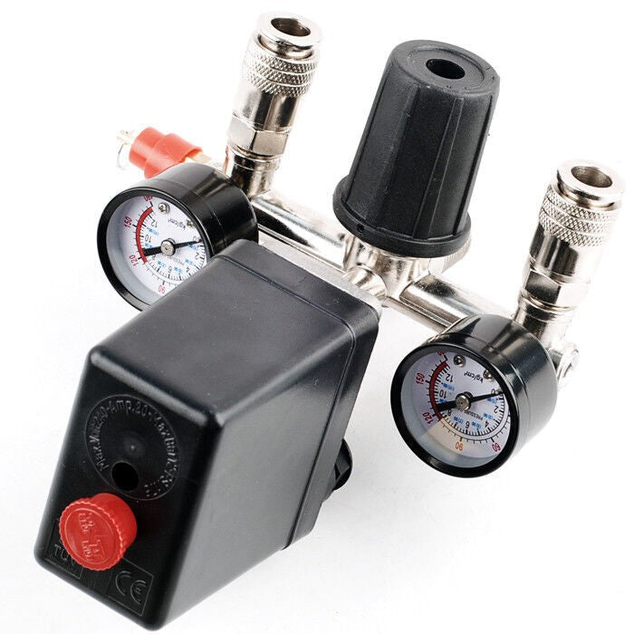 Air Compressor Pressure Control Switch Regulator with Valve Gauges Fittings