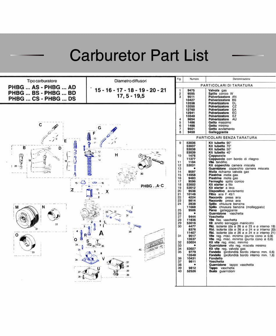 Carburetor Rebuild Repair Kit for PHBG 17.5mm/19.5mm DS Racing Bike 21-42mm Carb