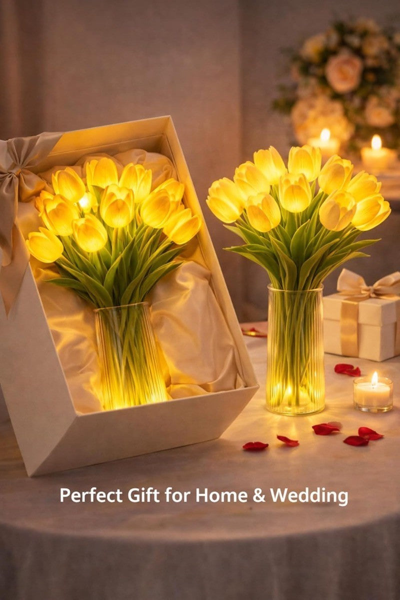 15X LED Tulip Night Light Artificial Flower Lamp Bedroom Decor Gift：