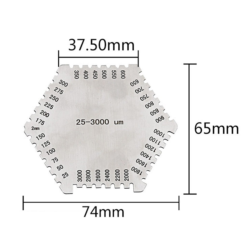 High-Precision Hexagon Wet Film Comb  (25-3000 um)- Paint Thickness Gauge -