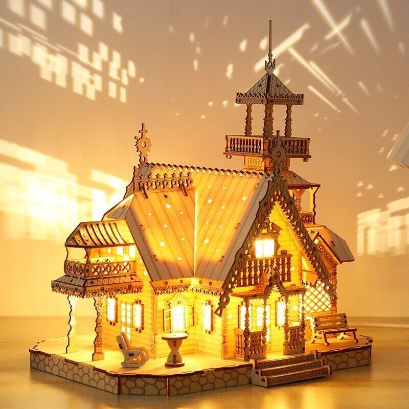 3D Wooden Jigsaw Puzzles for Adults Illuminated Villa Building Kit Xmas Gift Toy