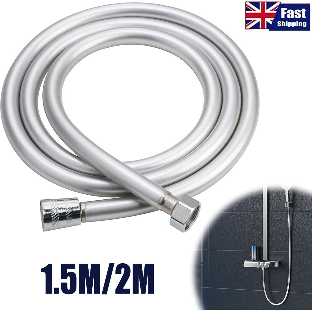 Smooth Matt Silver Shower Hose Brass Pipe Standard Bore PVC Long Flexible 1.5/2m