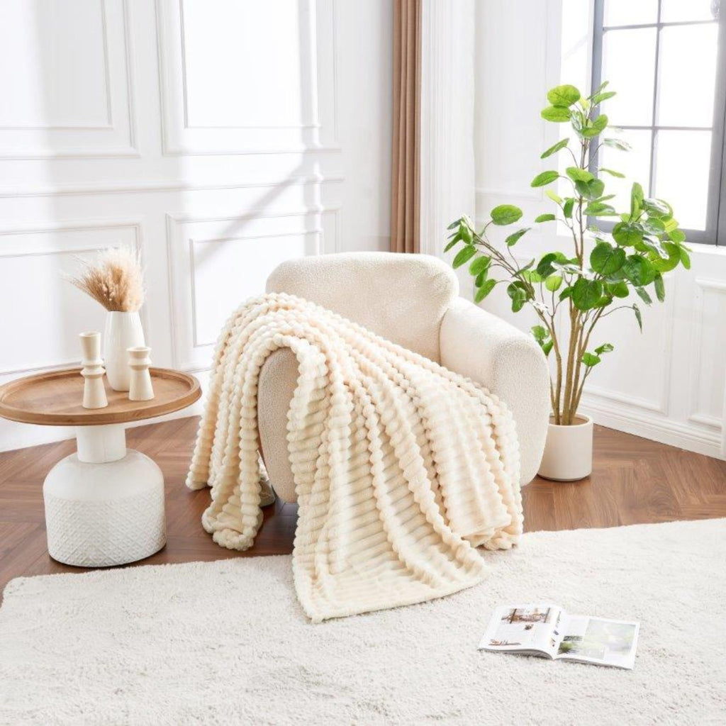 Chunky Ribbed Throw Fluffy Faux Fur Extra Large Blanket for Sofa Bed Double