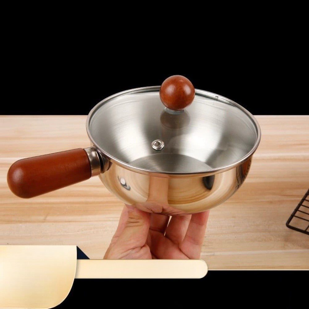 Heat Resistant Wooden Handle Stainless Steel Pot for Boiling Eggs and Milk