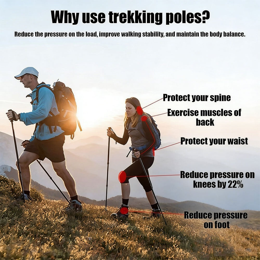1Pair Telescopic Walking Hiking Trekking Poles Sticks 3-Section Unisex Antishock