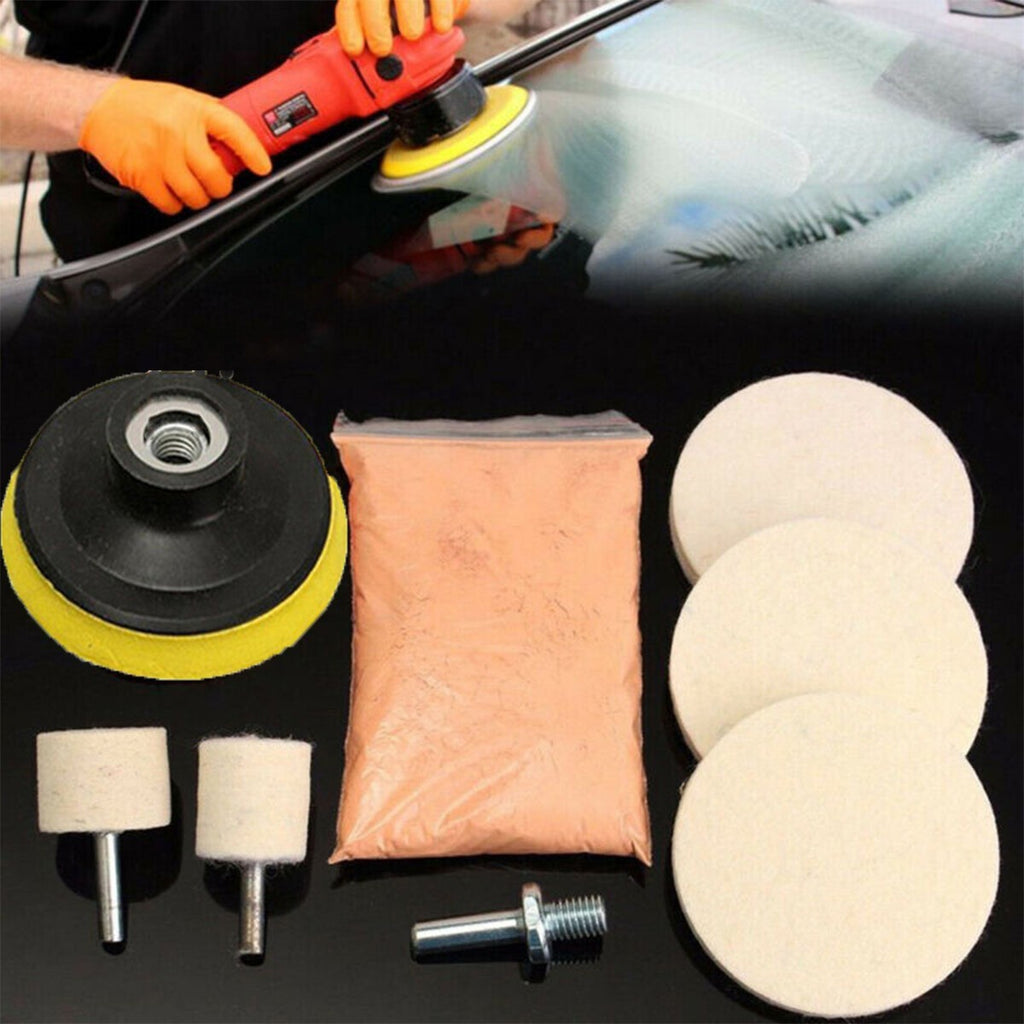 8 Pack Cerium Oxide Glass Polishing Kit Windscreen Scratch Remover+Felt+3" Pad