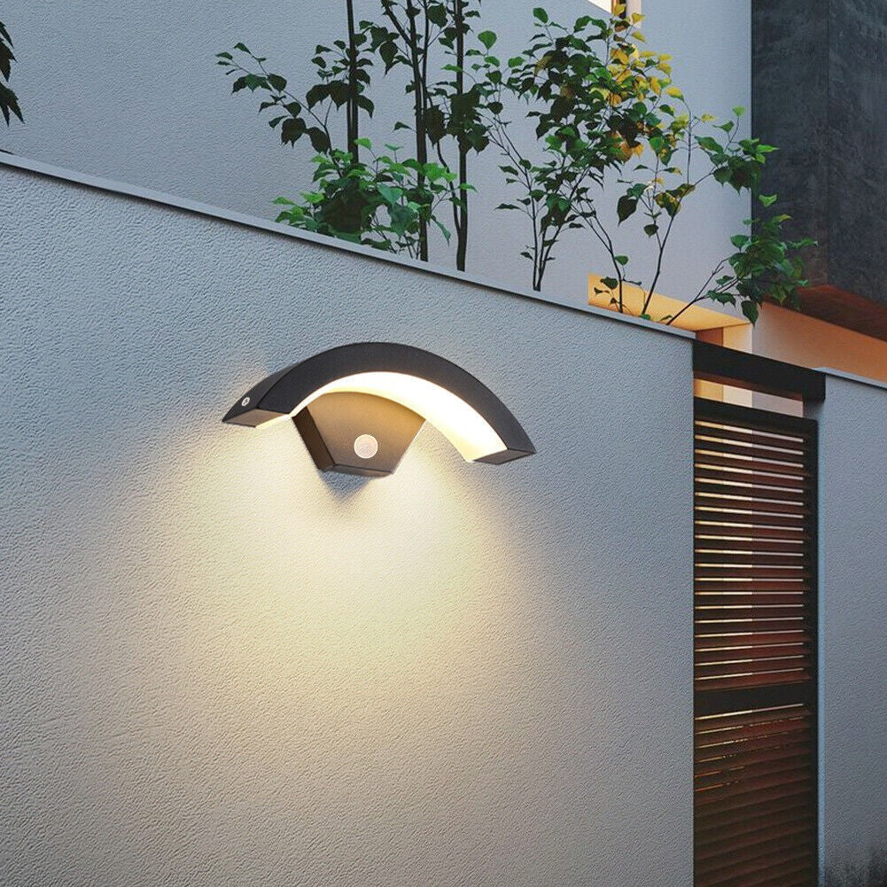 Modern Curved Outdoor LED Wall Light PIR Motion Sensor Lamp Outside Garden Porch