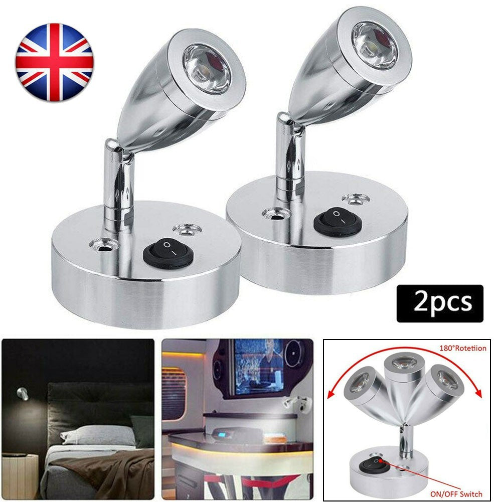 2PCS 12V LED Interior Spot Reading Light Switch Lamp for Camper Van Caravan Boat