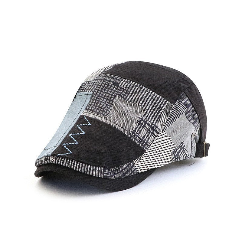 Men Patchwork Flat Cap Cotton Golf Driving Cabbie Gatsby Cap Beret Newsboy Hat