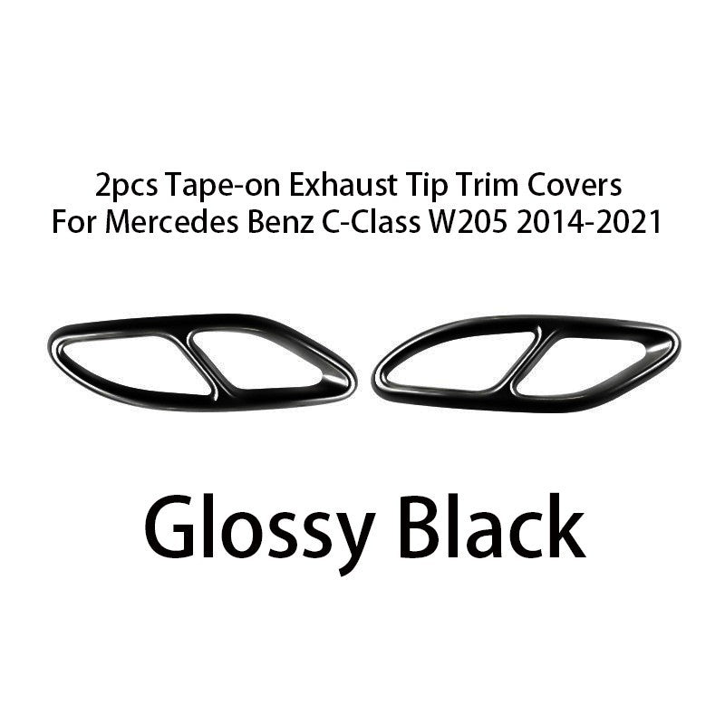2PC Black Exhaust Pipe Tip Trim Cover For Mercedes Benz C Class W205 S205 C205