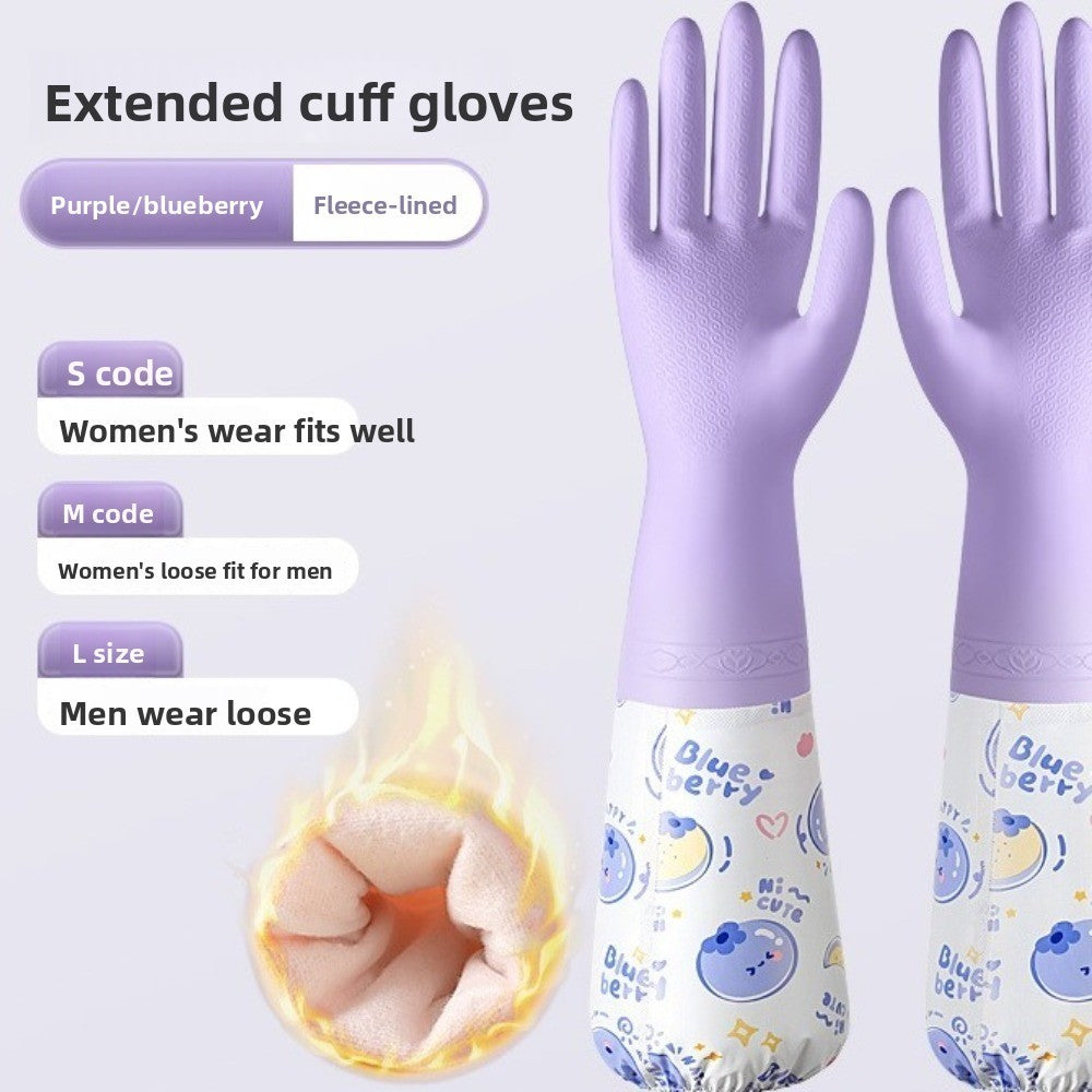 Fleece Lined Dishwashing Gloves Waterproof Scrubbing Gloves  Outdoor Cleaning