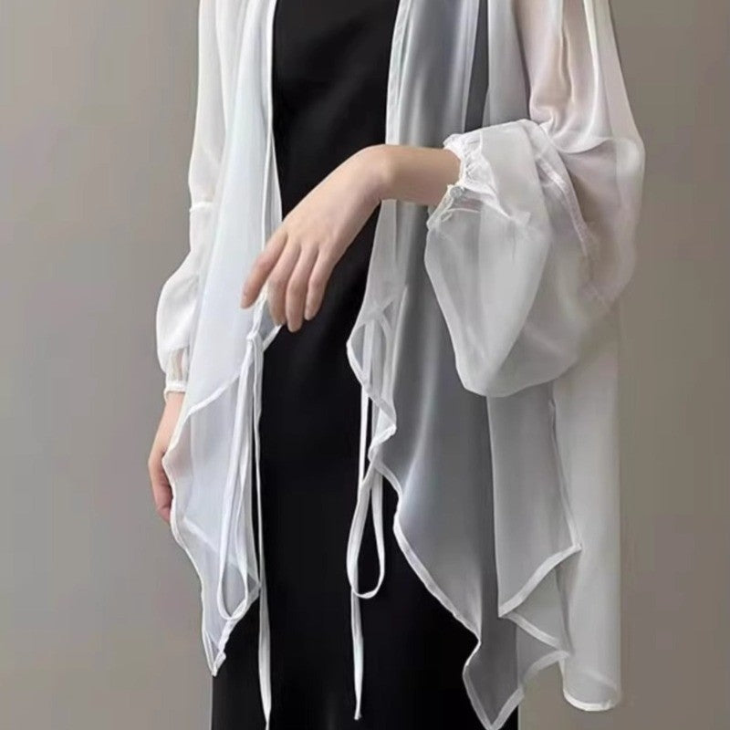 Lady Sheer Mesh Midi Shrug Jacket Thin Long Sleeve Shrug Cardigan Top Front Open