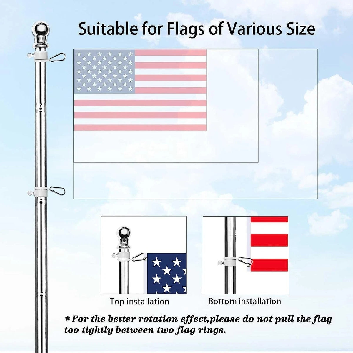 Wall Mounted Outdoor 6ft Flagpole Anti Winding Rotatable Splicing Flagpole