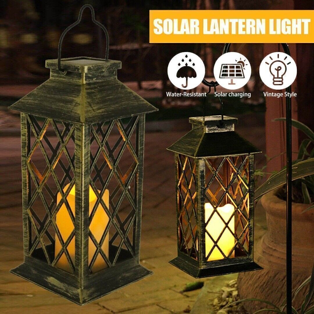 Solar Powered Waterproof LED Hanging Lantern Outdoor Garden Candle Lamp