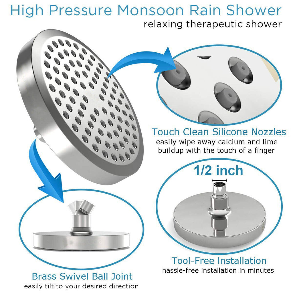 6 Inch Shower Head High Pressure Waterfall Bathroom Showerhead Adjustable Angles