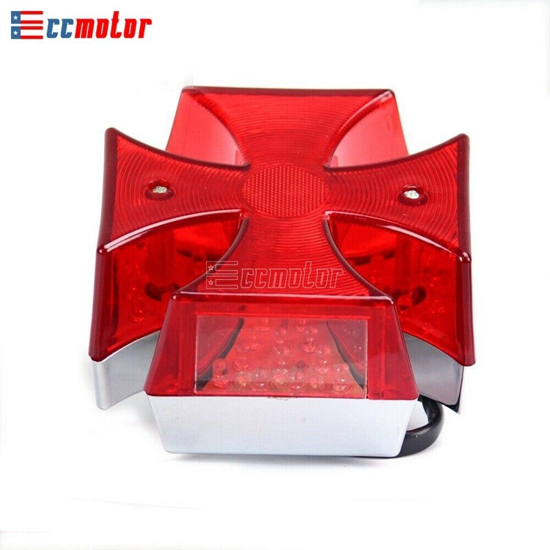 Maltese Cross LED Brake License Plate Tail Light For Motorcycle