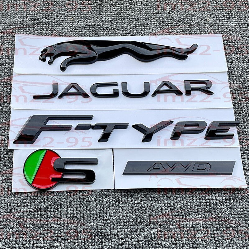 Glossy Black Rear Badge For Jaguar F-TYPE P300 R-DYNAMIC Black S AWD Emblem 5Pcs