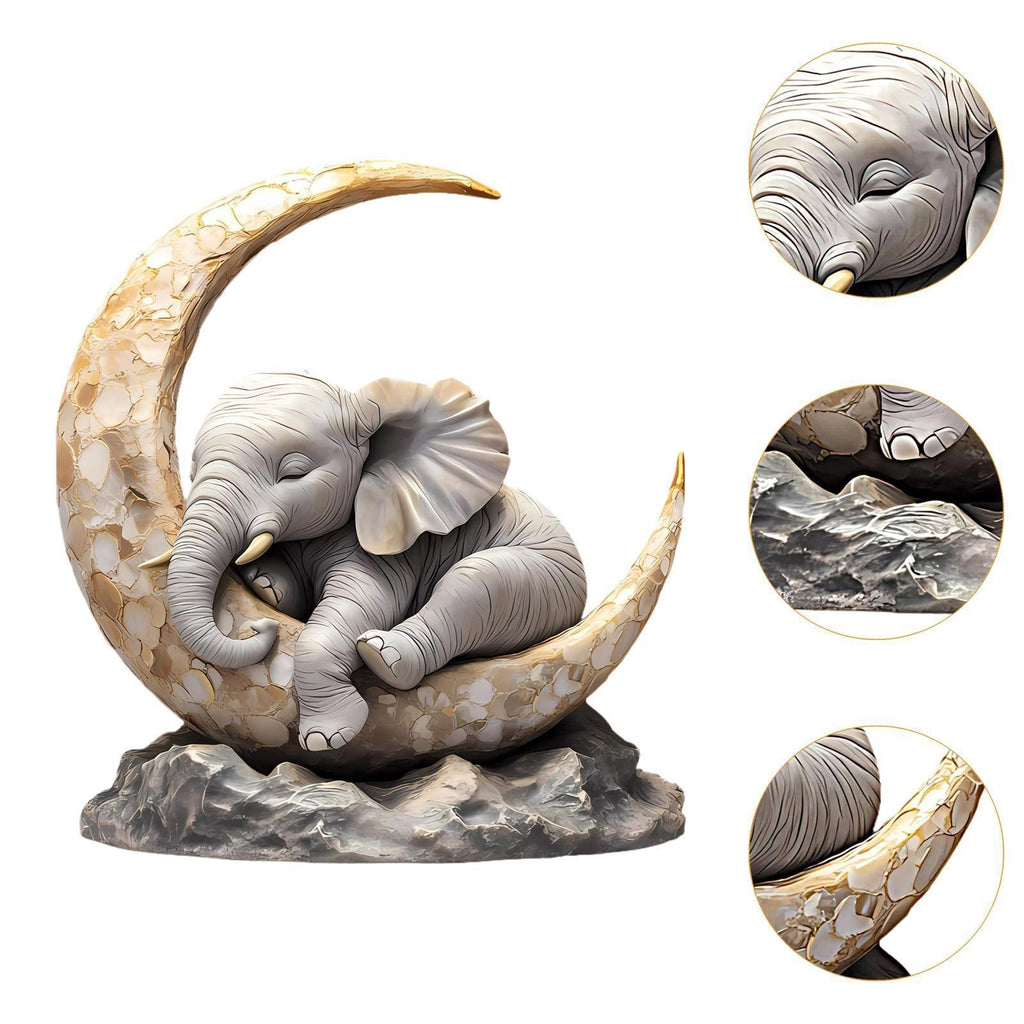 2D Ornament Table Elephant Sleeping on The Moon for Living Room Decor Indoor