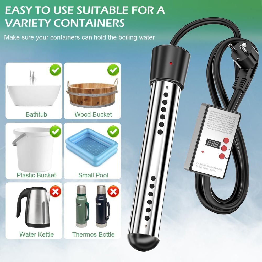 3000W Immersion Water Heater Electric Boiler Heating Portable Suspension UK Plug