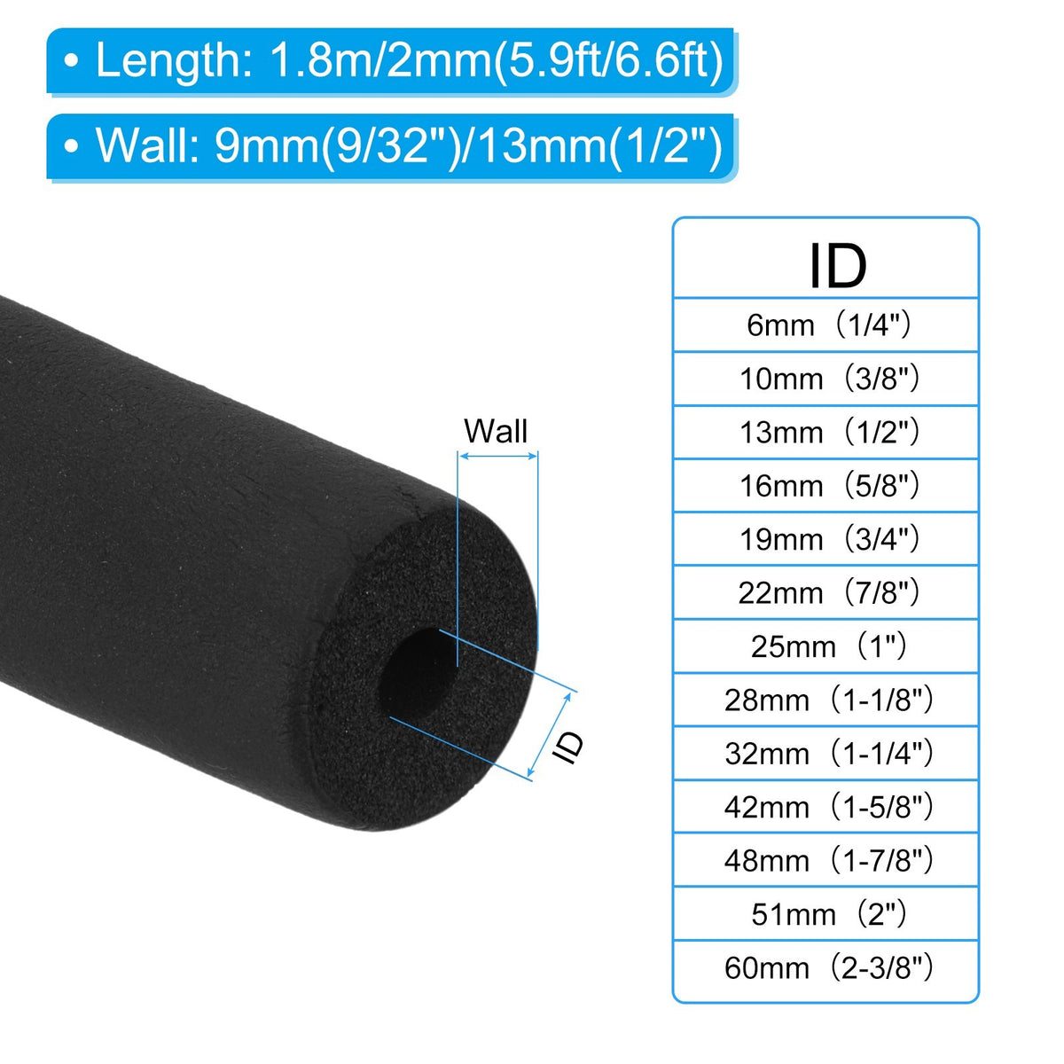 1-1/4"(32mm)x6Ft Pipe Insulation Foam Tube Pipe Cover Wrap Roll Bar Padding