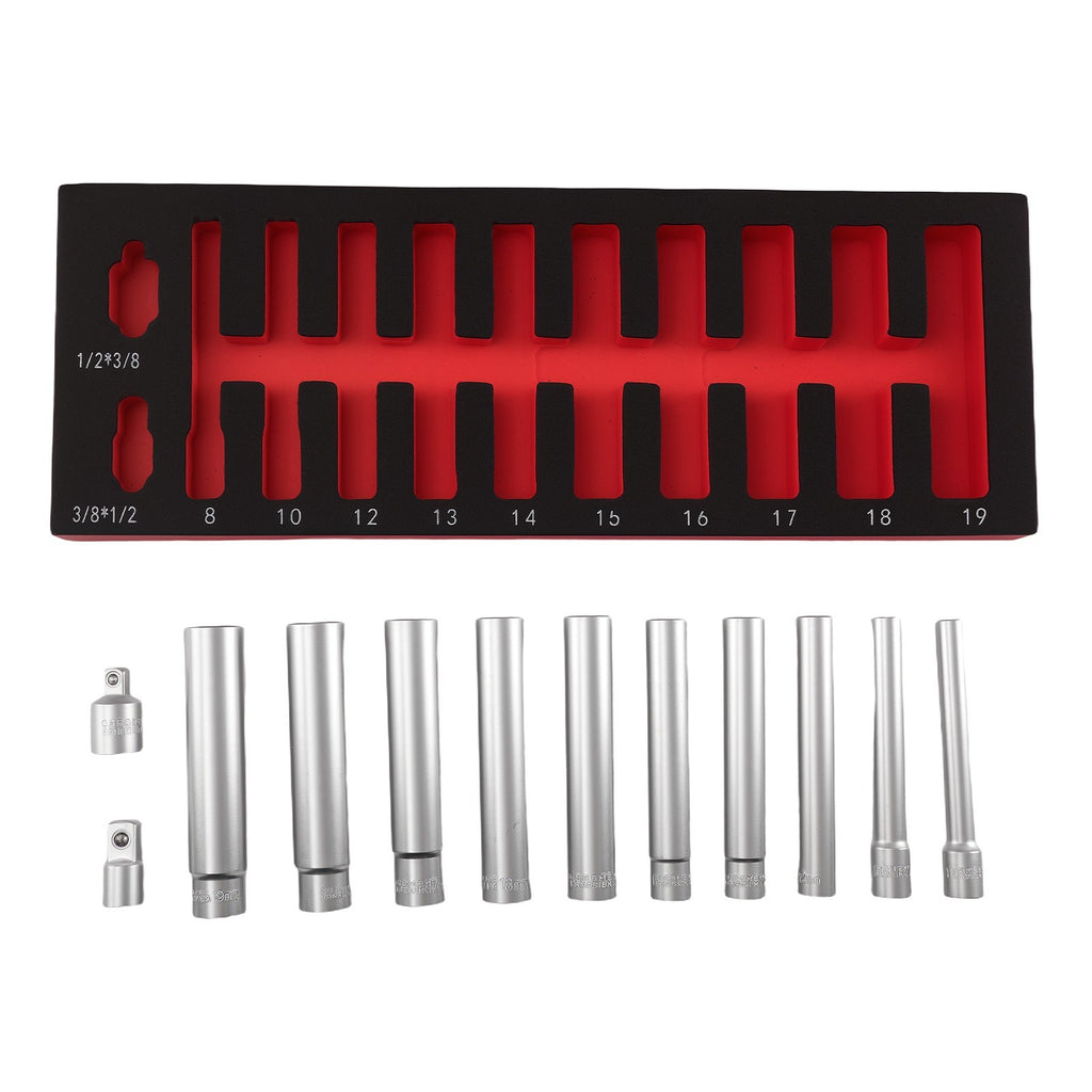 12-Point Extra Deep Socket Metric 8-19mm 1/2" 3/8" Drive 120mm 12 Piece