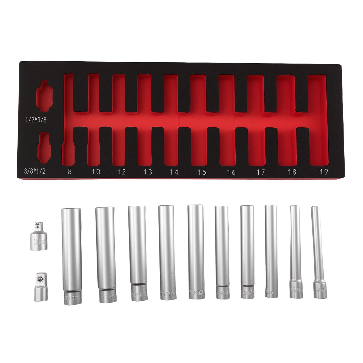 12-Point Extra Deep Socket Metric 8-19mm 1/2" 3/8" Drive 120mm 12 Piece