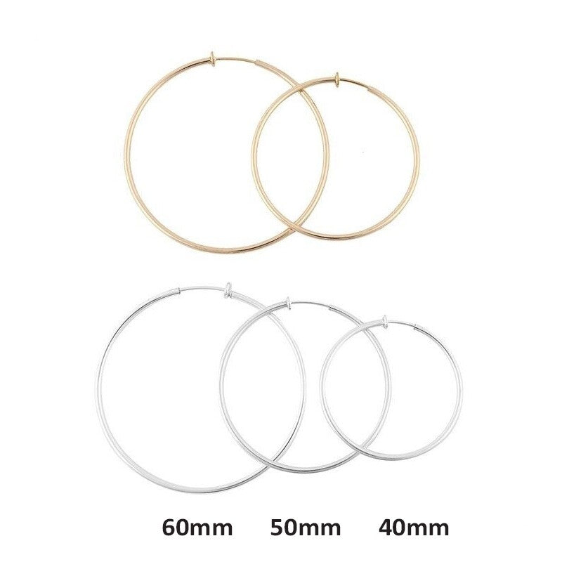 1 Pair 40/50/60mm Clip-On Earrings Small/Medium/Large Non-Pierced Hoop Style
