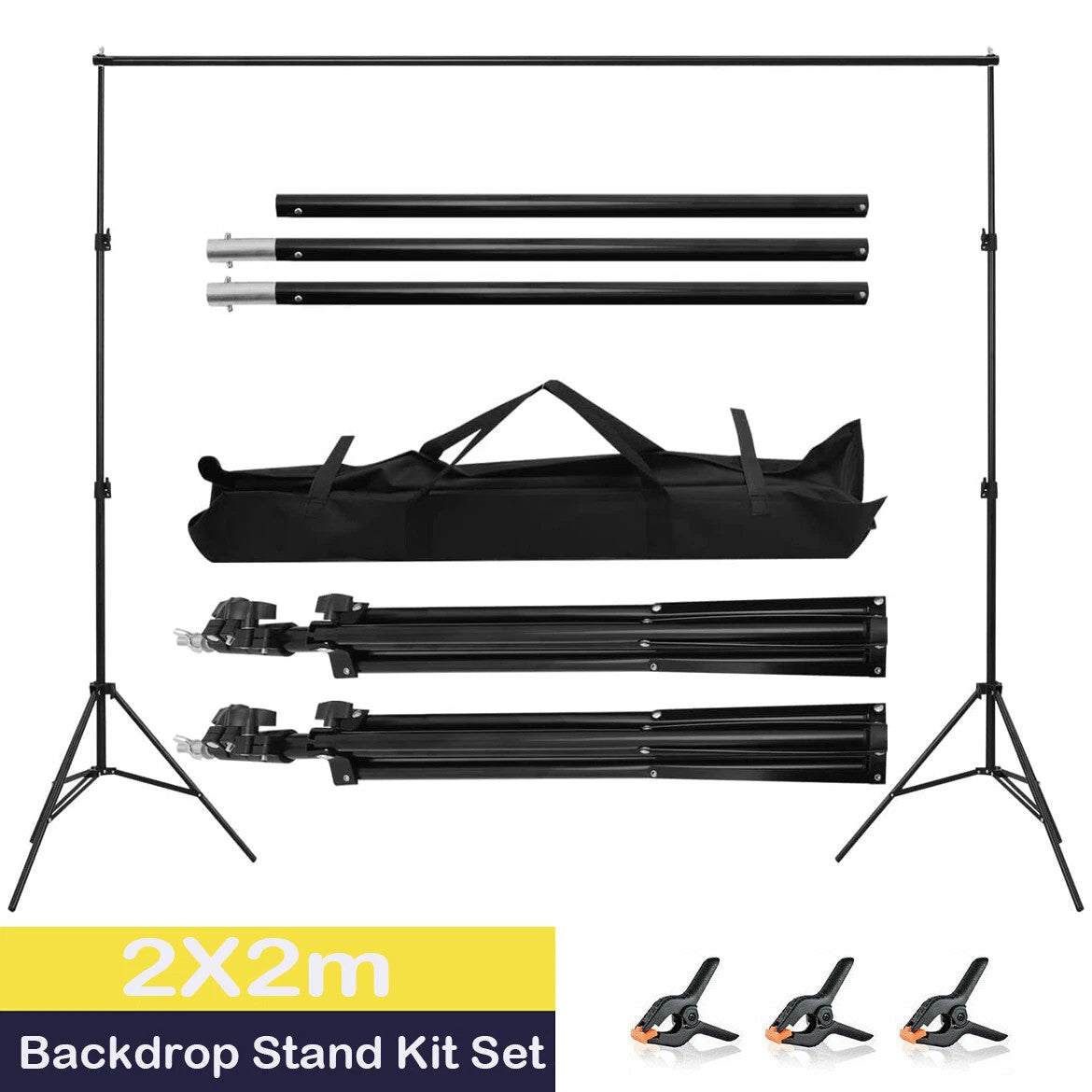 2x2M Photography Photo Studio Background Support Stand Kit Screen Backdrop Set