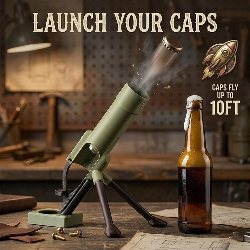 Beer Bottle Mortar Bottle Opener, Automatic Cap Launcher with Push-Down Action
