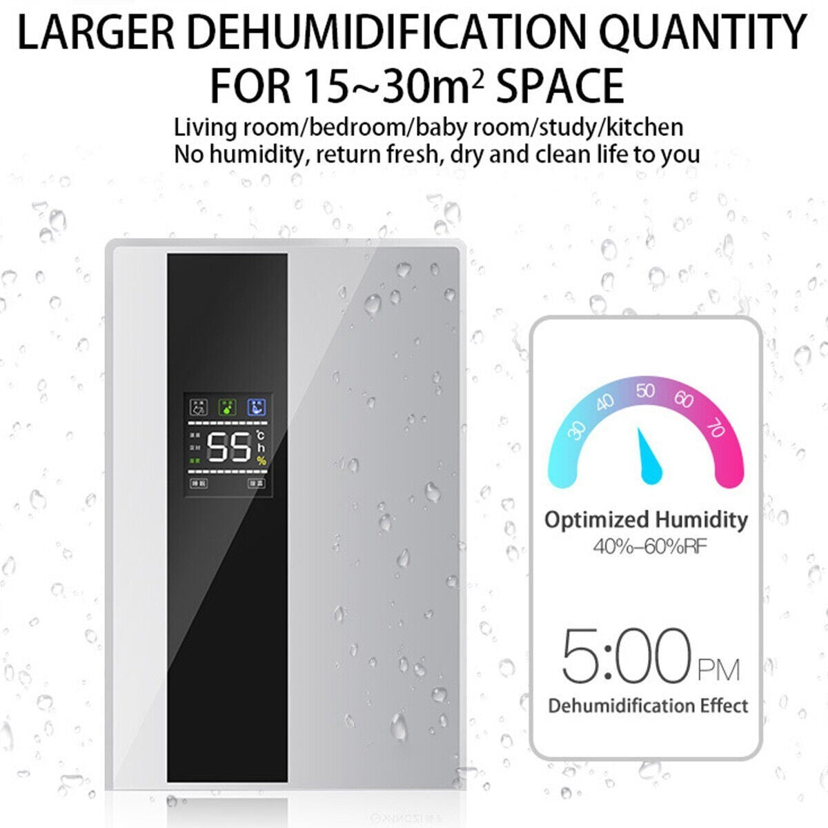 2.2L Large Dehumidifier Portable Quiet Home Air Dryer for Mould Moisture Damp
