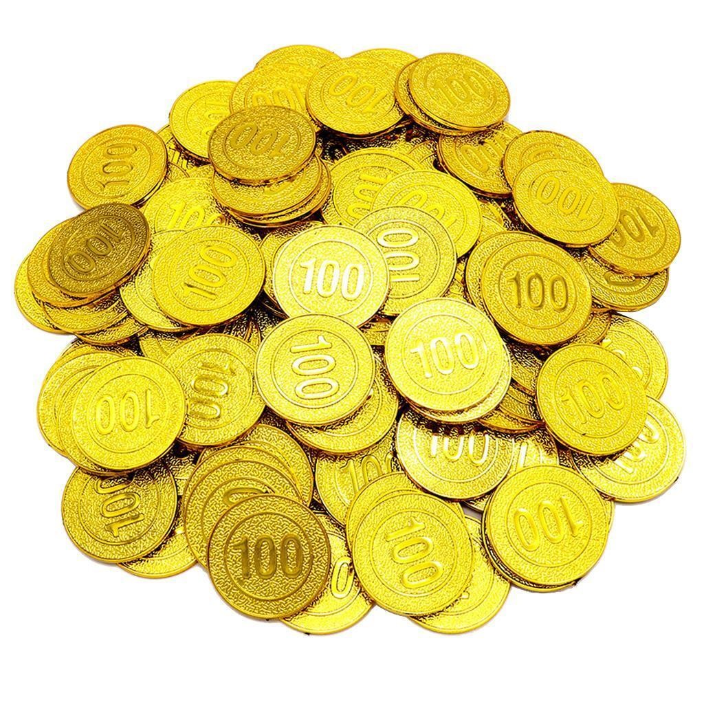 100 Pcs/Set Plastic Gold Coins Pirate Treasure Fun Party Bag Toy Play Money