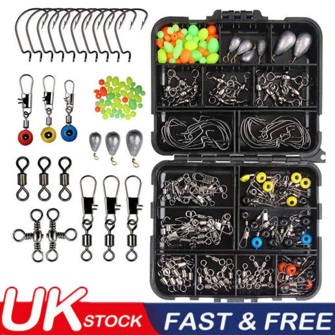160* Sea Fishing Accessories Kit Set Jig-Hooks Swivels Clamp With Tackle Box