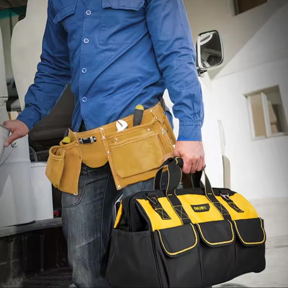 Multifunctional Tool Bag Heavy Duty Hard Base Storage Case w/ Strap