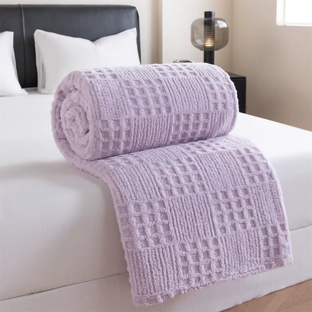 Waffle Knit Throw Blanket - Fluffy Lightweight Sofa / Bed