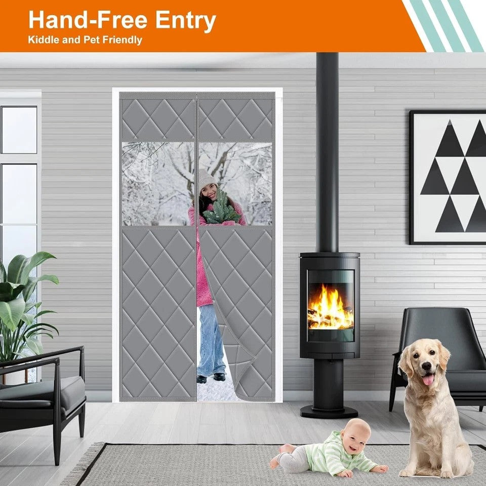 Thermal Insulated Door Curtain Oxford Cloth Windproof for Winter Magnet Closed