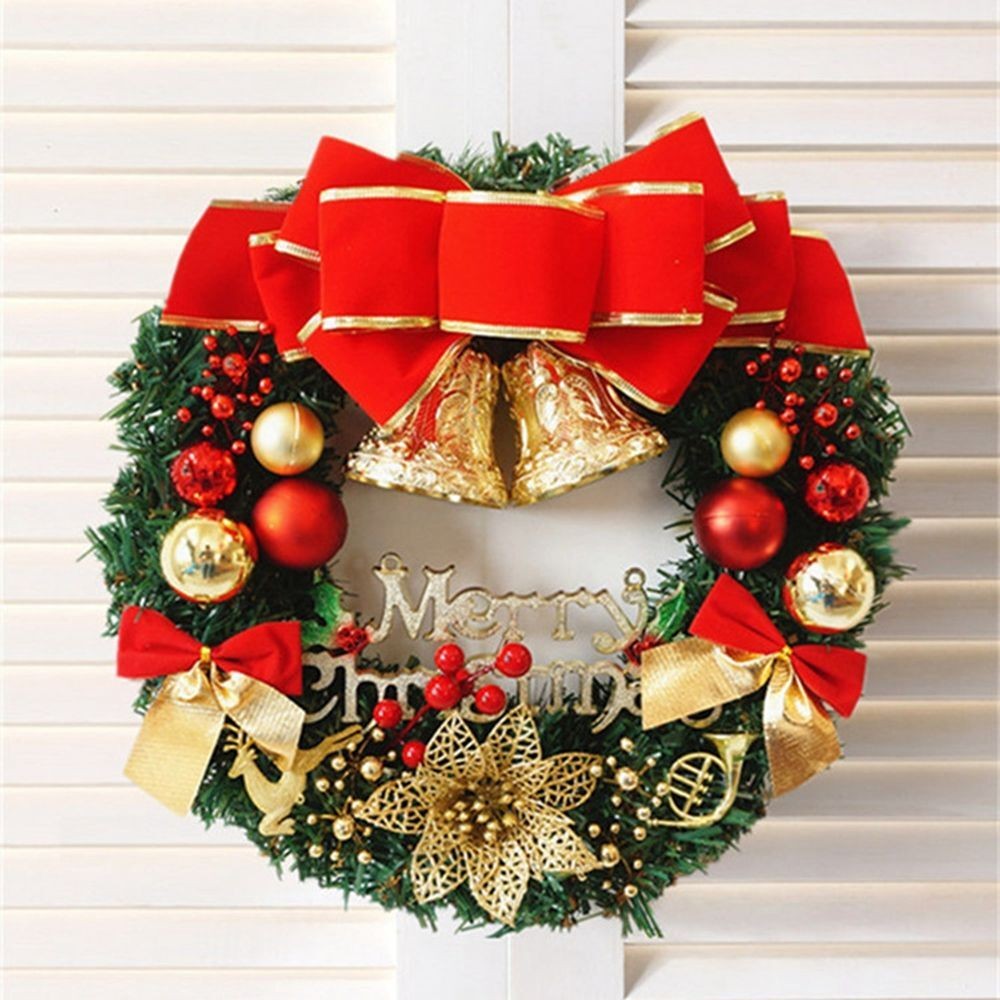 30CM Christmas Wreath With Bow Front Door Wreath Garland Xmas Hanging Decor UK