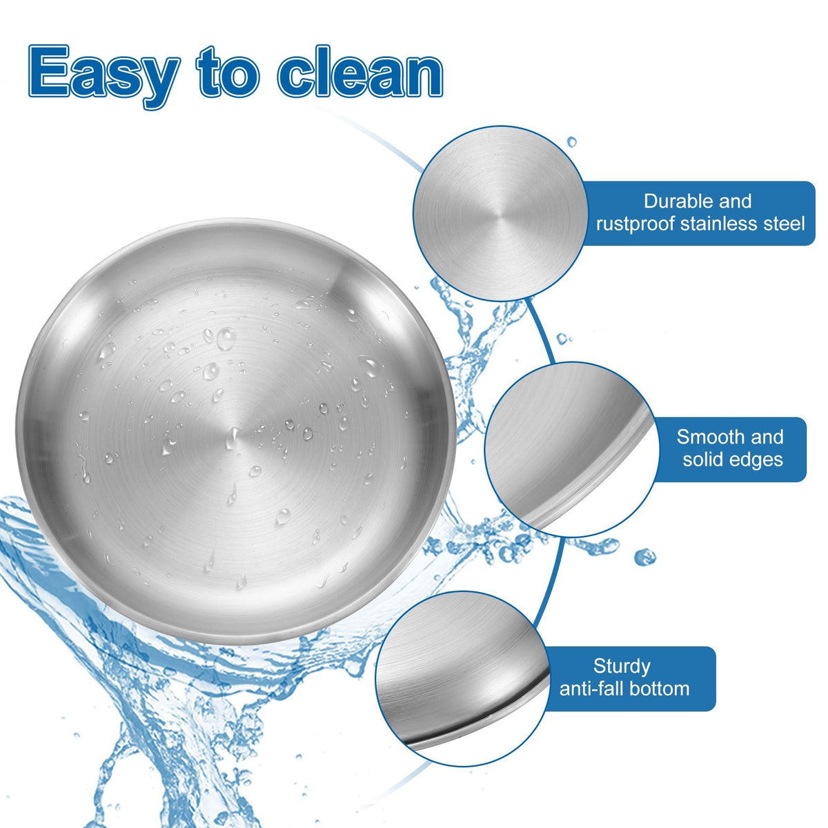 6Pcs Stainless Steel Dinner Plates, 5.5" Round Serving Plate Dishes Silver