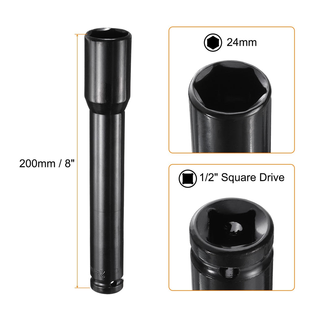 Deep Impact Socket 1/2" Drive 24mm Metric 6 Point Socket 200mm Extra Long