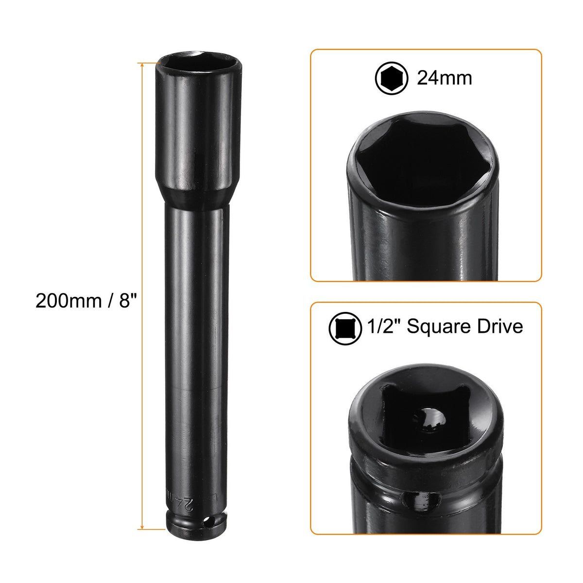 Deep Impact Socket 1/2" Drive 24mm Metric 6 Point Socket 200mm Extra Long