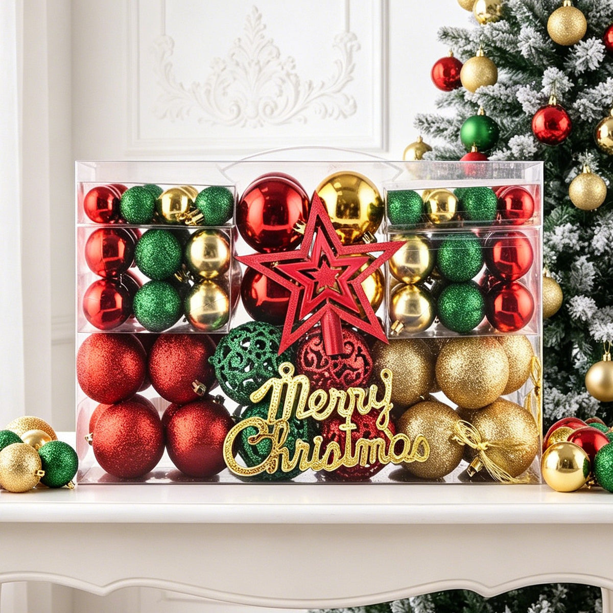 102 Christmas Baubles Tree Hanging Balls Xmas Party Beads Ornament Mixed Sizes