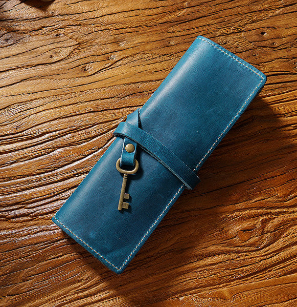 Leather Pencil Case Roll Up Retro Pen Holder Storage Pouch Pen Curtain