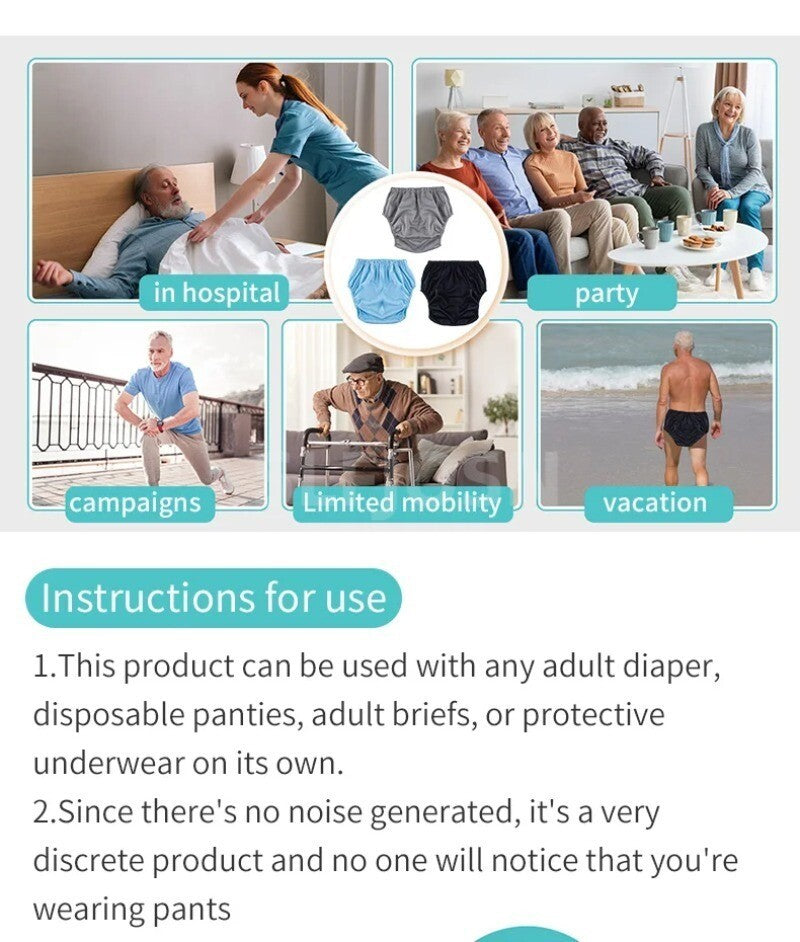 3 PCS Adult Washable Incontinence Underwear Diaper Pants Leak-proof Reusable